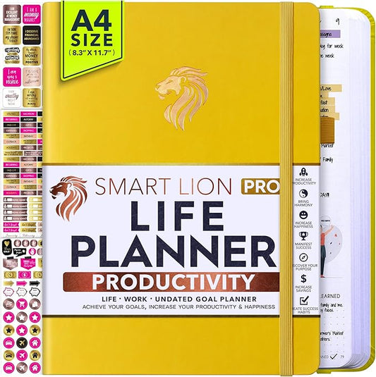 Life Planner - Undated Daily, Weekly & Monthly Planner with Budget Section | A 12 Month Journey to Increase Productivity & Happiness | Life Organizer & Gratitude Journal - Horizontal Format
