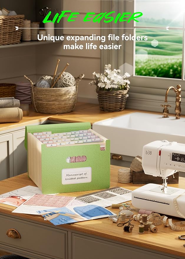 Accordion File Organizer, 26 Pockets Wheat Straw Expanding File Folder, Monthly Bill Receipt Organizer, A-Z Tabs, 100% BPA Free, Return to Nature, Healthy Living, Letter/A4 Size - Mint Green