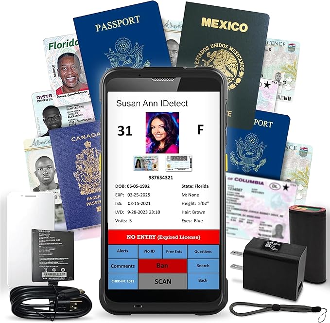 ID Scanner - Drivers License and Passport Scanner and Reader - Age Verification and Customer Management - Quantum Edge V3 Includes Handheld Scanner, Outer Carry Case, & Accessories