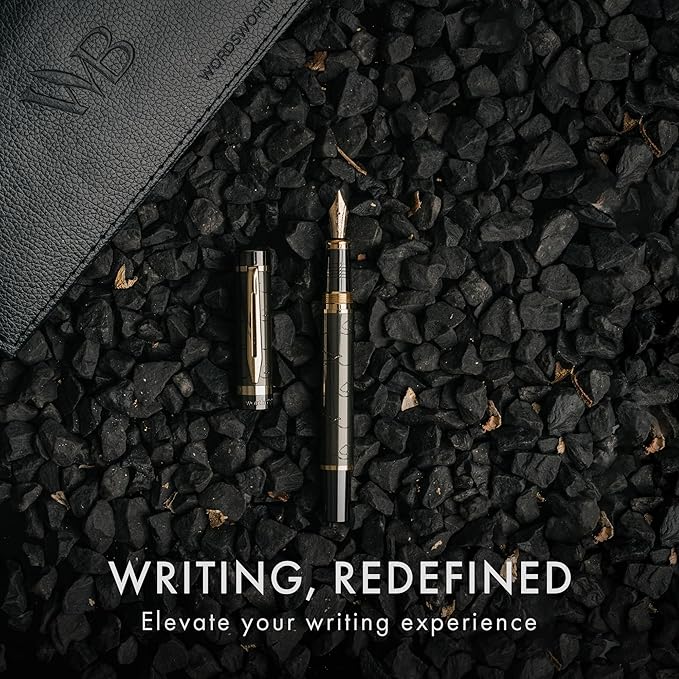 Wordsworth & Black Primori Fountain Pen Set [Gunmetal Gold]; Fine Nib, Gift Case, 24 Ink Cartridges, Refill Converter, Manual; Journaling, Calligraphy, Smooth Writing Pens; Left and Right Handed
