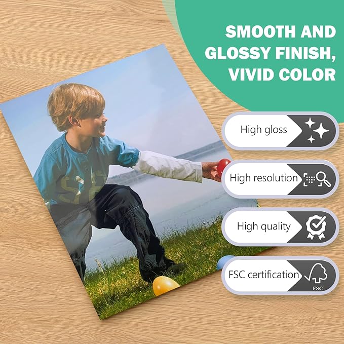 36lb Glossy Photo Paper, 8x10, 8R Size, Thin Glossy Photo Paper for Chip Bags, Inkjet, 100 Pack