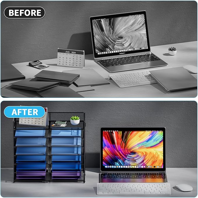 Marbrasse Desktop Literature Organizer, Mesh Paper Organizer, Desk Organizers, File Sorter Mail Center Paper Storage Cabinet Classroom Keepers Mailbox for Office Home School, Black