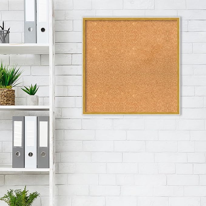 Amanti Art Natural Cork Board for Wall, 23x23 Vision Board with White Frame, Medium Corkboard Office Decor for Home Organization, Modern Corkboard Pinboard to Display Items for Home Organization in