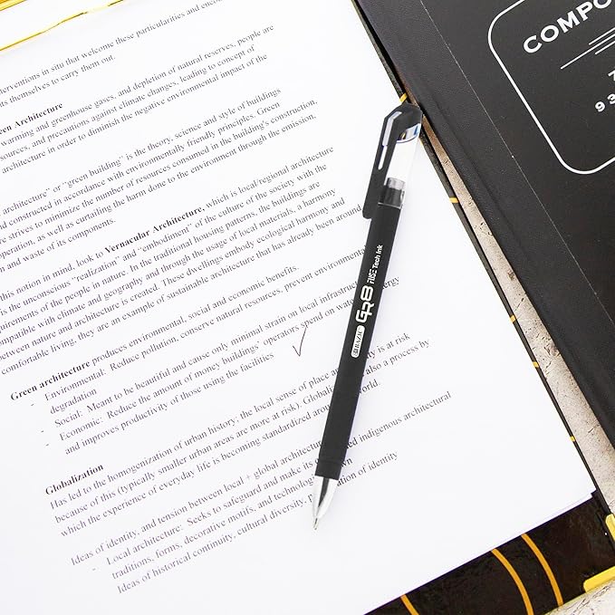 BAZIC Oil Gel Fuse Tech Ink Pen, GR8 Black Color w/Rubberized Barrel, 0.7 mm Medium Point Smooth Writing (3/Pack), 144-Packs