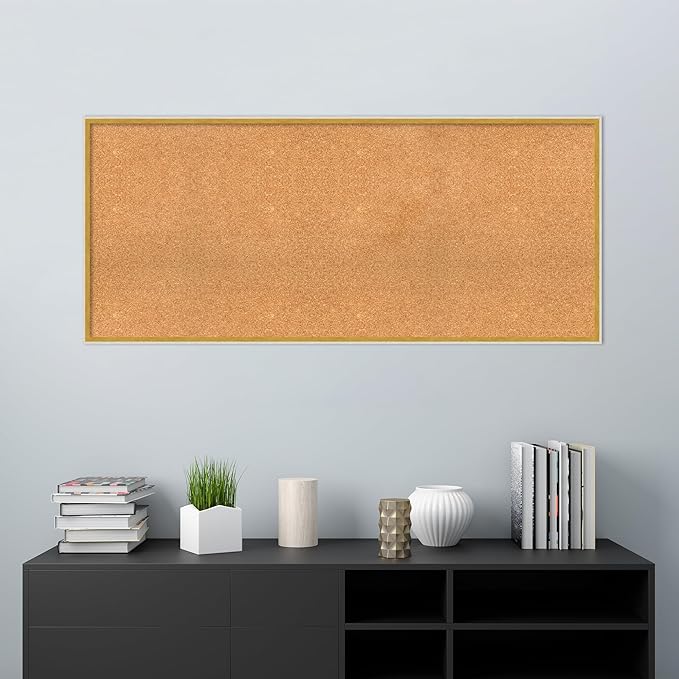 Amanti Art Natural Cork Board for Wall, 25x57 Vision Board with White Frame, Oversize Corkboard Office Decor for Home Organization, Modern Corkboard Pinboard to Display Items for Home Organization in