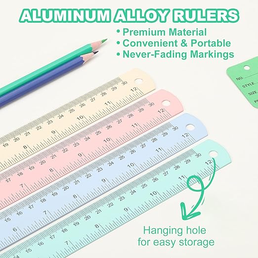 PATIKIL 30cm/12 Metal Ruler, 2 Pack Aluminum Alloy Rulers with Centimeters, Millimeters, Inches and Conversion Table Straight Edge Ruler for Writing Machinist Drafting, Black