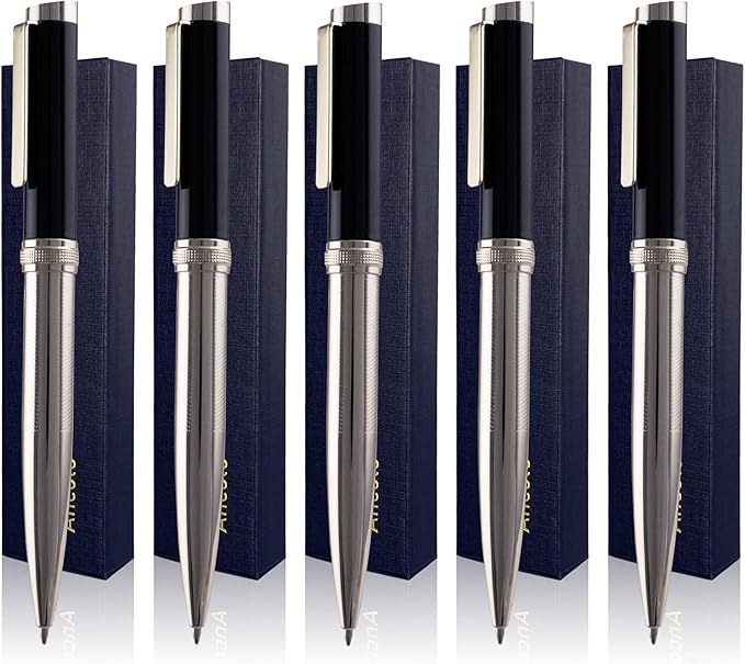 Ancolo Personalized Pens - Advertising Buesiness Gift Office Writing Set- Engraved with Your Message Name Company Team Name, Phone Number Perfect for Business Men 5 Pens/BOX