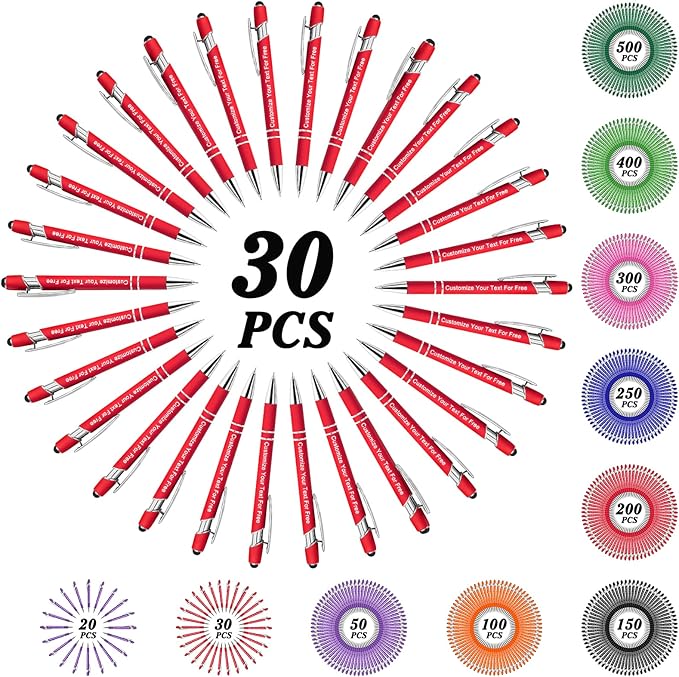 Max 500 Pcs Personalized Pens Bulk, Custom Pens with Free Engraving, Customized Stylus Tip Ballpoint Pen with Your Name Massage Text for School Office Business Graduation Anniversaries-30 Packs