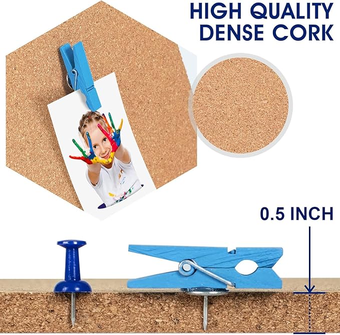 10 Pack Cork Bulletin Board Hexagon - Decorative Display Boards, 1/2" Thick Self-Adhesive Cork Board Tiles for Home Office Decor, School Message Board (10 Pcs)