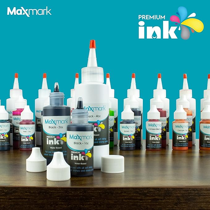 MaxMark Premium Refill Ink for self Inking Stamps and Stamp Pads, Brown Color - 1 oz.