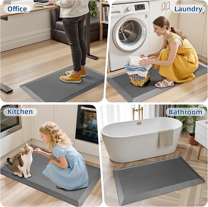 Anti Fatigue Kitchen Mats for Floor, Grey 9/10 Extra Thick Cushioned Standing Desk Mat, Comfort Memory Foam Ergonomic Kitchen Rugs and Mats Non-Slip Waterproof for Office, Kitchen, Sink, 20" x 32"