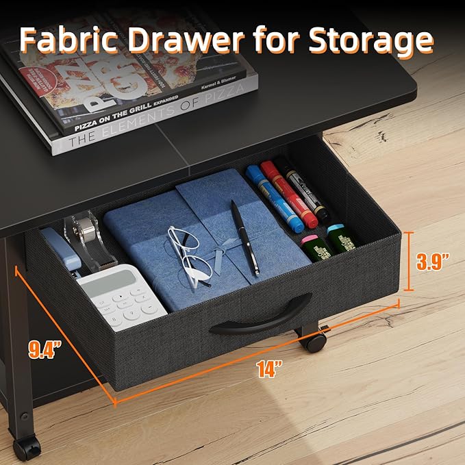 22"x15" Large Printer Stand with Storage Drawer, 2-Tier Under Desk Printer Table for Home Office, Printer Cart fit Fax Machine/3D Printer/Scanner(Black)