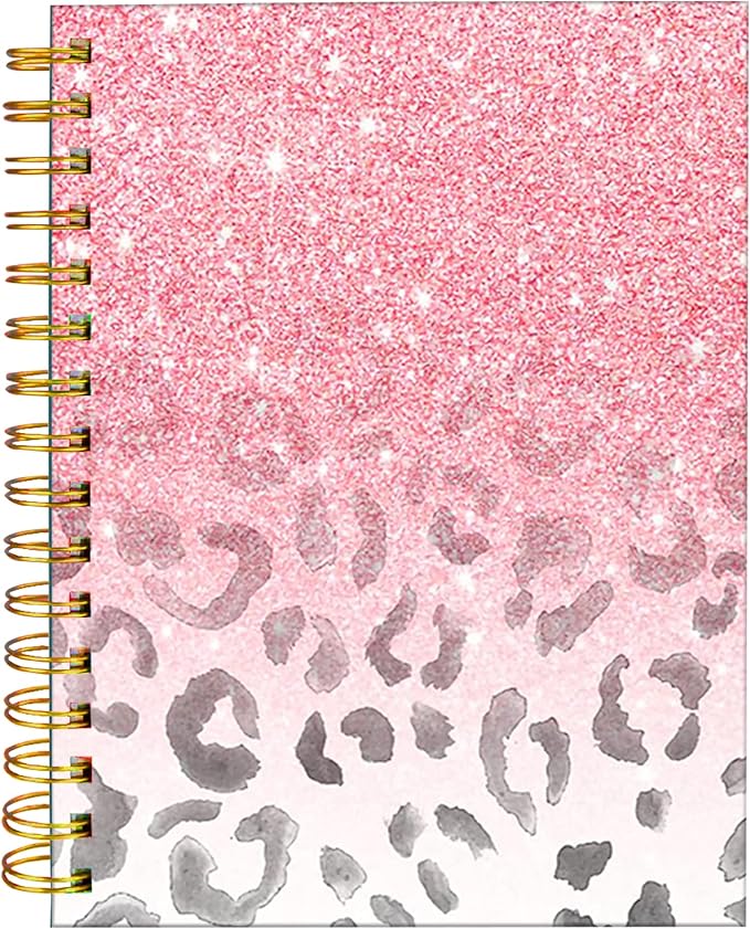 iampanda Spiral Journal Notebook,Strong Twin-Wire Binding with Premium Paper for Girl Women,Modern Girly Design 60 Sheets A5 College Ruled Notebook/Journal,Perfect for School Office Home Gifts,Pink