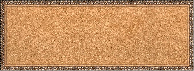 Amanti Art Natural Cork Board for Wall, 14x38 Vision Board with Bronze Frame, Medium Corkboard Office Decor for Home Organization, Traditional Corkboard Pinboard to Display Items for Home