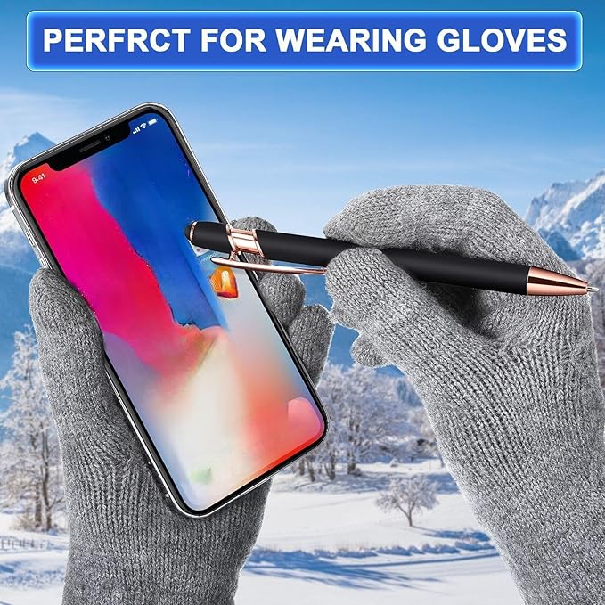 12 Pieces Ballpoint Pen with Stylus Tip, 1.0 mm Black Ink Metal Pen Stylus Pen for Touch Screens, 2 in 1 Stylus Ballpoint Pen (Black and Rose Gold)