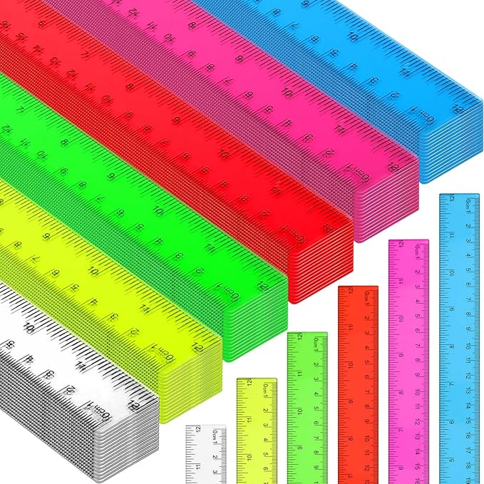 90 Pack Color Transparent Ruler Bulk 12 Inch Clear Plastic Rulers Kids Ruler with Centimeters and Inches Straight Measuring Drafting Tools for Classroom School Students Families Education