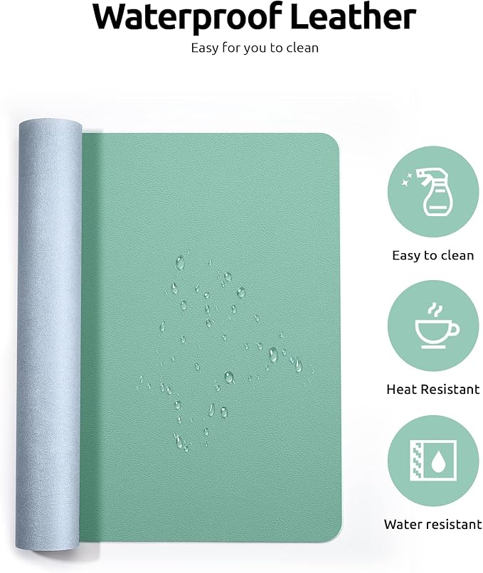 YSAGi Leather Desk Protector, Office Mat, Large Mouse Mat, Non-Slip PU Leather Blotter, Laptop Desk Mat, Waterproof Writing Pad for Office and Home (Green-Blue, 31.5" x 15.8")