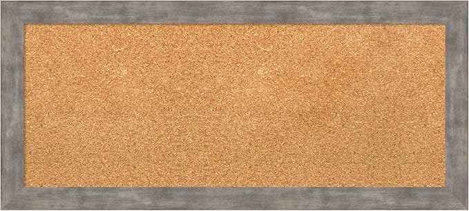 Amanti Art Natural Cork Board for Wall, 15x33 Vision Board with Silver Wood Frame, Medium Corkboard Office Decor for Home Organization, Casual Corkboard Pinboard to display items for home organization