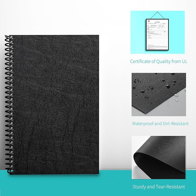 Binditek 50 Pack 16 Mil Leather-Textured Heavyduty Polycovers, 11 x 17 Inches, Tabloid Size, Binding Presentation Covers for Business Reports and Proposals, Black, Office Supplies