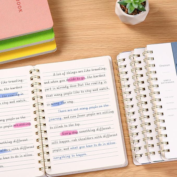 Lined Spiral Notebook College Ruled A5 Journal Book for Note Taking, 160 Pages Writing Journal for Office and Home School Supplies 5.75x8.125 inch (3pack-Reefblue)