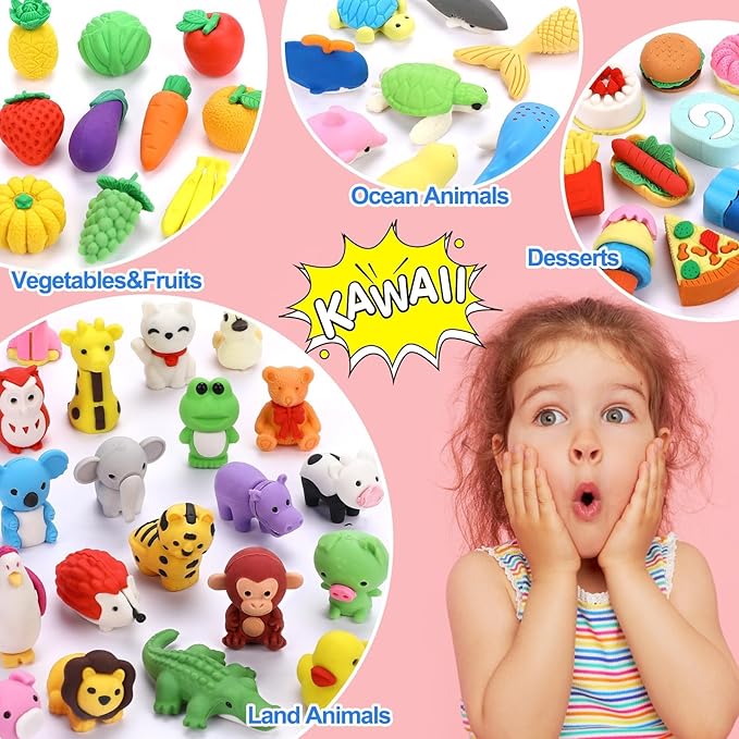 Animal Erasers for Kids 50 Pack Kid's Eraser Bulk Pull Apart Erasers 3D Puzzle Eraser Classroom Rewards and Prizes Class Treasure Box Kid Party Favors Back to School Supplies Gift