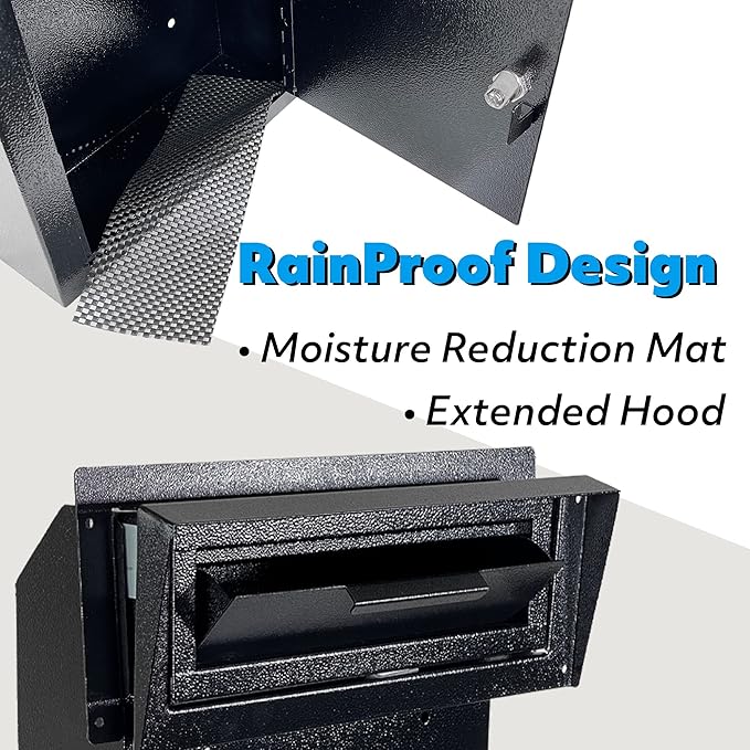Pochar Rainproof Heavy Duty Mailbox Door Drop Box - Galvanized Steel Weatherproof Mailbox for Keys, Deposit, Payment, Mails - Through The Door Mail Drop Box (Black)