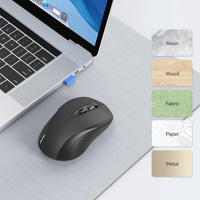 TECKNET Bluetooth Mouse, 4000DPI Silent Wireless Mouse for Laptop 2-in-1(BT5.0 & 2.4G) 5 Adjustable DPI, Compute Portable PC Mice with USB-A Receiver & 6 Buttons for Mac, 18 Months Battery