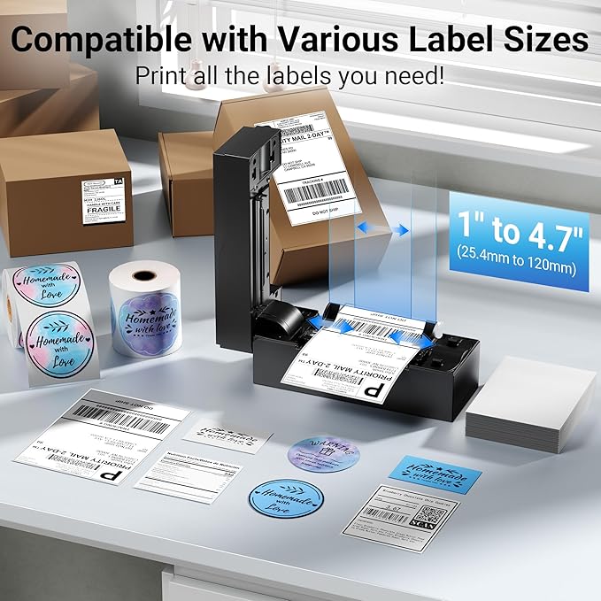 Bluetooth Thermal Shipping Label Printer – Wireless 4x6 Shipping Label Printer for Small Business & Shipping Packages, Support Android, iPhone and Windows, Widely Used for Amazon, Ebay, Shopify, Etsy