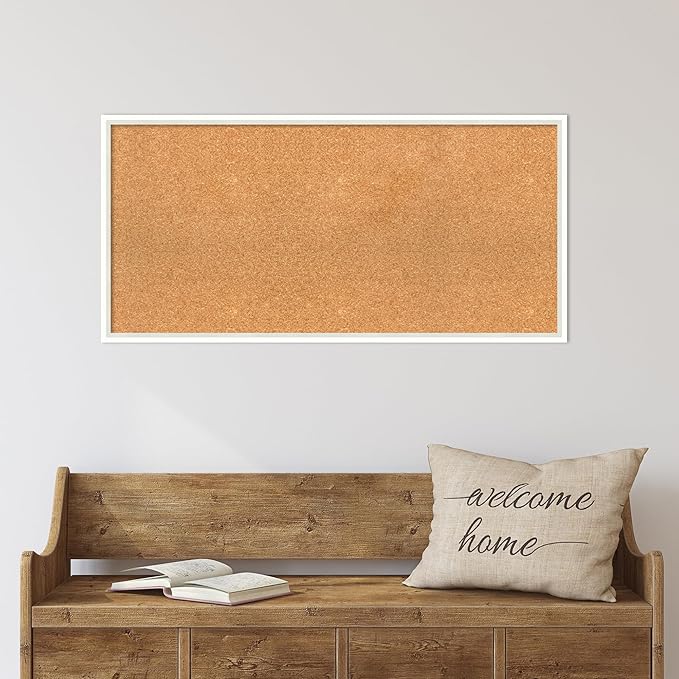 Amanti Art Natural Cork Board for Wall, 19x39 Vision Board with White Frame, Large Corkboard Office Decor for Home Organization, Modern Corkboard Pinboard to Display Items for Home Organization in