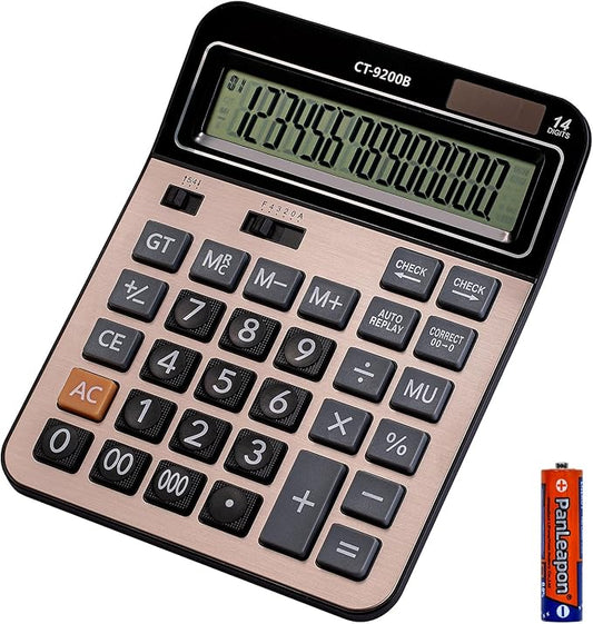 Large Computer Electronic Calculator Counter Solar & Battery Power 14 Digit Display Multi-Functional Big Button for Business Office School Calculating (HY-9200B)