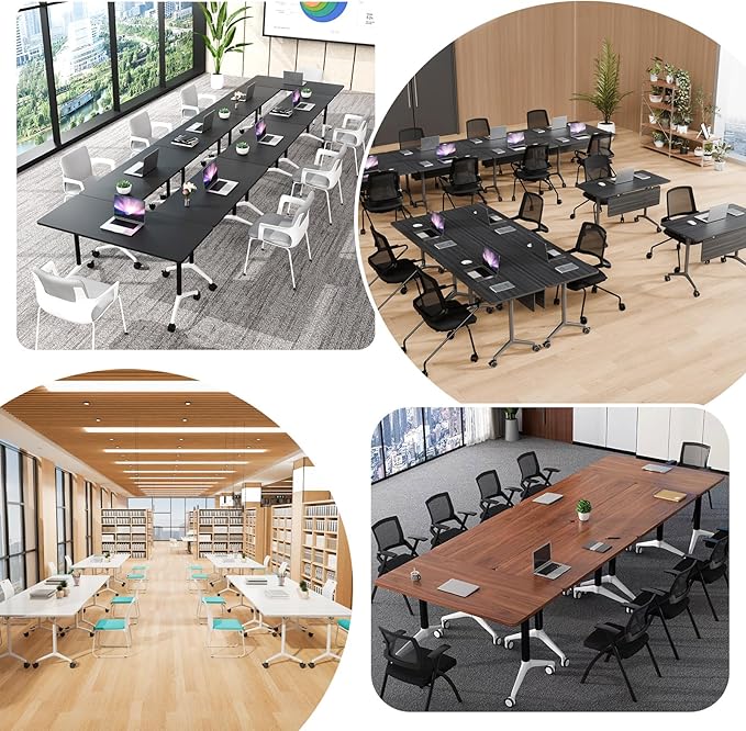 Conference Room Table, Folding Conference Tables,Thicken Grey Tabletop,Flip Top Wooden Seminar Meeting Room Table for Conference Room Offices (6, Walnut, 61.0“)