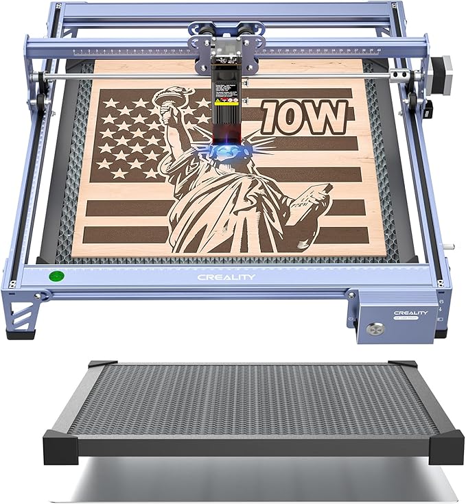 Creality Falcon 10W Laser Engraver Machine with Honeycomb Laser Bed 500x500, 10000mm/min, 0.06mm Laser Cutter for Wood, Acrylic, and Metal, Easy Setup, Ready to Work Out of The Box