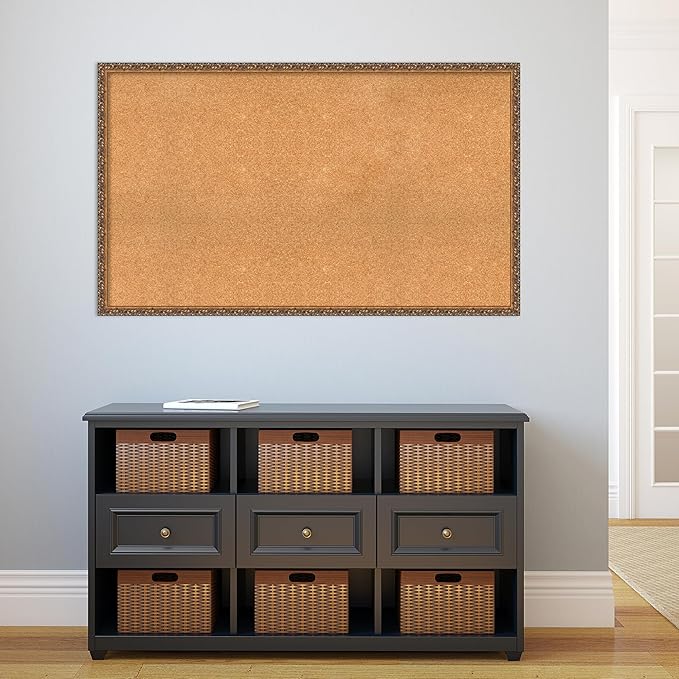 Amanti Art Natural Cork Board for Wall, 30x50 Vision Board with Bronze Frame, Oversize Corkboard Office Decor for Home Organization, Traditional Corkboard Pinboard to Display Items for Home