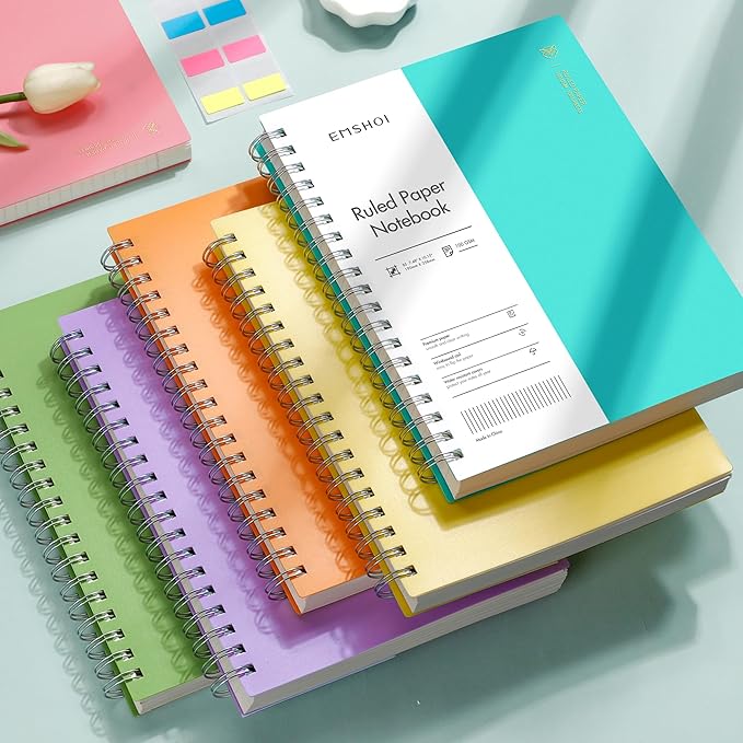 EMSHOI B5 Spiral Notebook Lined Journal, 300 Pages (150 Sheets), College Ruled, 7.48" x 10.15", 100 GSM Thick Paper, Waterproof Hardcover Journal for Office, School, Work - Light Blue