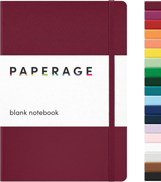 PAPERAGE Blank Journal Notebook, (Burgundy), 160 Pages, Medium 5.6 in x 8 in - 100 GSM Thick Paper – Hardcover Journaling Notebook for Work, School, Note Taking or Sketching