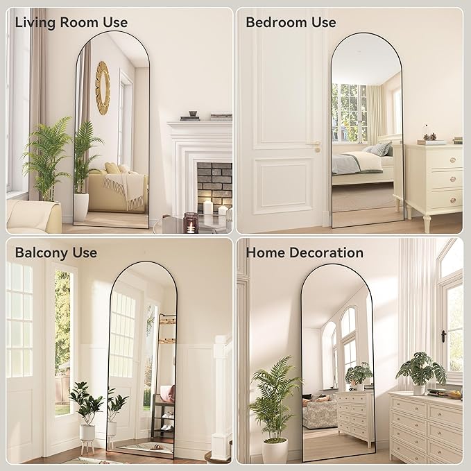 Hasipu Extra Large Arched Rectangular Full Length Wall Mirror, 81"L x 32"W, Black Aluminum Frame, Tempered Glass, Leaning/Wall Mount, Modern Style for Bedroom/Living Room