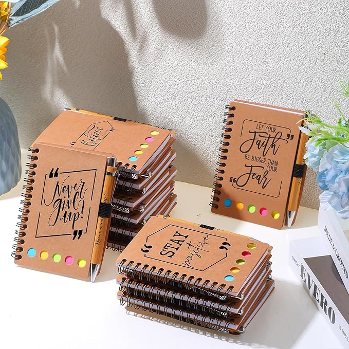 Tenceur Back to School Inspirational Gifts Bulk Employee Appreciation Spiral Notebook with Journals Sticky Note Pen Motivational Thank You Gifts for Teacher Students Team Coworkers Staff(100 Sets)