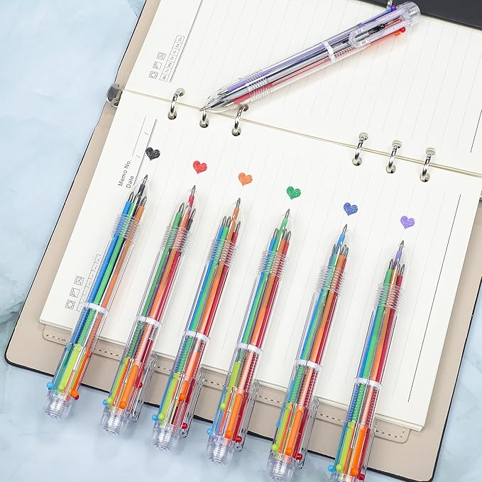 Aodaer 24 Pieces Multicolor Ballpoint Pens 0.5 mm 6 Colors Transparent Barrel Ballpoint Pen 6-in-1 Multicolor Retractable Ballpoint Pens for Office School Supplies Gifts