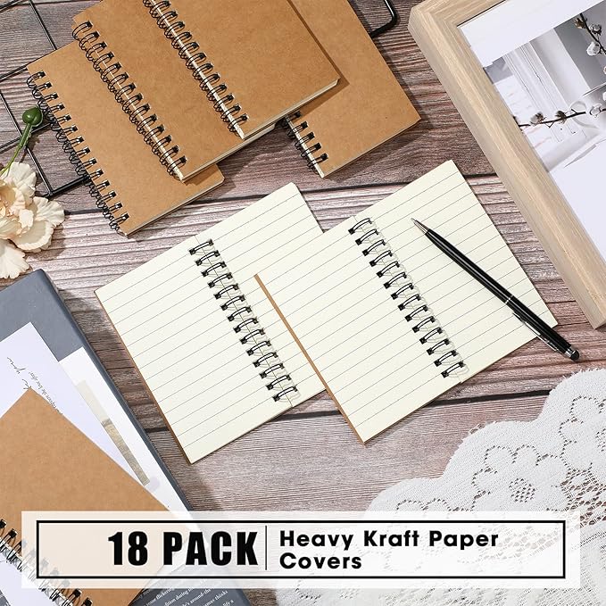 Jutom 18 Pcs Small Spiral Notebooks Memo Pads 3x5 Bulk Small Pocket Notebooks Mini Notepads with Lined Pages Mini Journals for Office Back to School Work Writing Supplies, 120 Pages (Kraft Color)