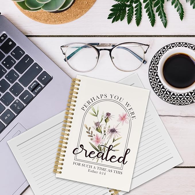 Floral Christian Spiral Notebook, Boho Bible Journaling Notebooks for Women Girls, Religious Hardcover Journals for Office 160 Pages 5.5 x 8.3 Inch, Scripture Gifts for Women Faith