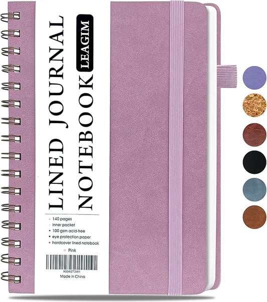 Lined Spiral Journal Notebook for Women & Men, College Ruled Hardcover Notebook for Work & Note Taking, Journals for Writing, 100 GSM, Business, School, 140 Pages, A5(5.8"x8.5") - Pink