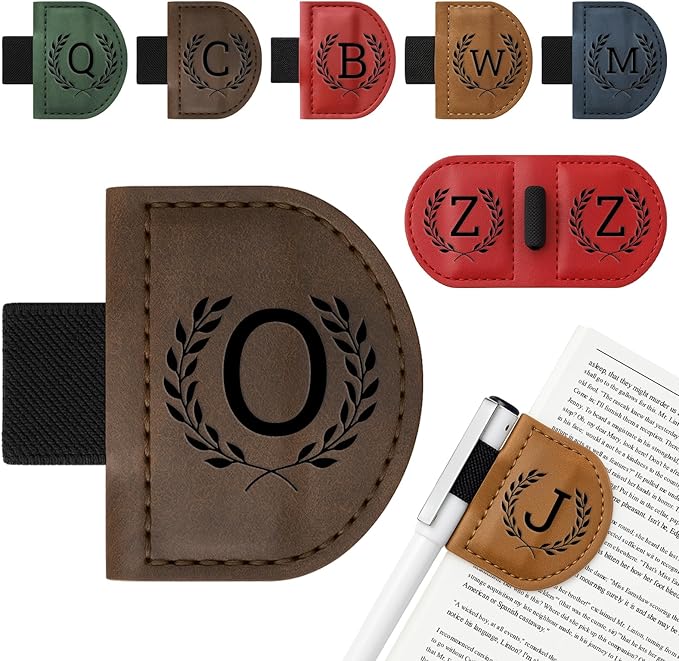 Personalized Bygone Mark Bookmark with Pen Holder,Engraving Leather Magnetic Bookmarks Vintage 26 Letters Name Initials Text Book Marker Clips Gifts for Reading Book Lovers Women (Coffee, O)