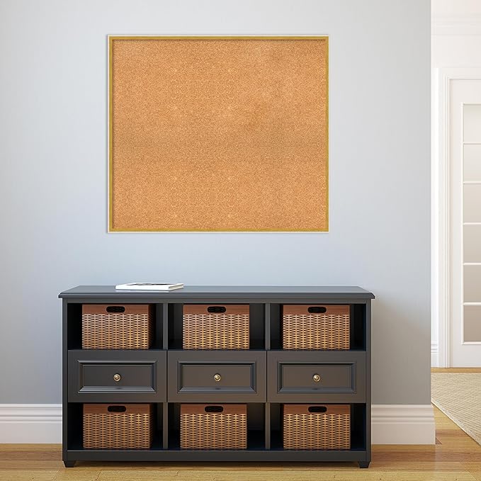 Amanti Art Natural Cork Board for Wall, 33x37 Vision Board with White Frame, X-Large Corkboard Office Decor for Home Organization, Modern Corkboard Pinboard to Display Items for Home Organization in