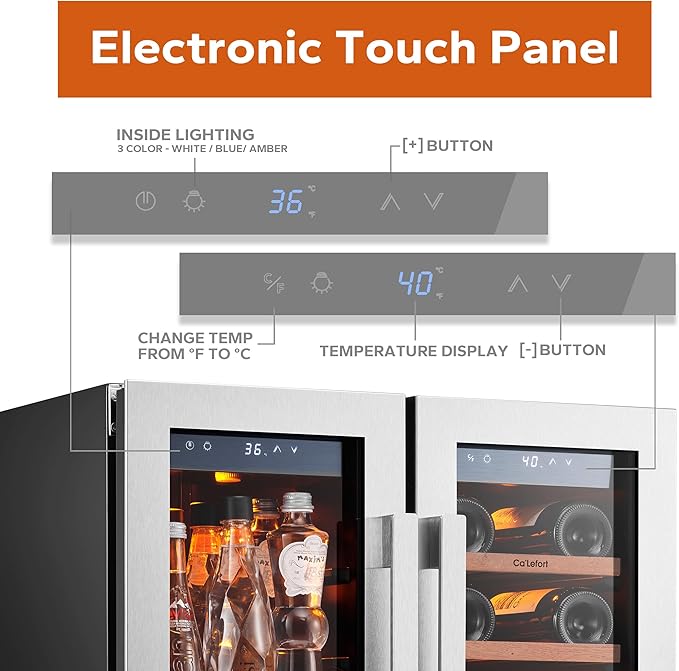 Ca'Lefort 24 Inch Wine and Beverage Refrigerator - 60 Can and 20 Bottle Wine Fridge Dual Zone 36-72°F, 3 LED Beverage Cooler Built in or Freestanding, Perfect for Home/Kitchen(4.10 cu.ft)