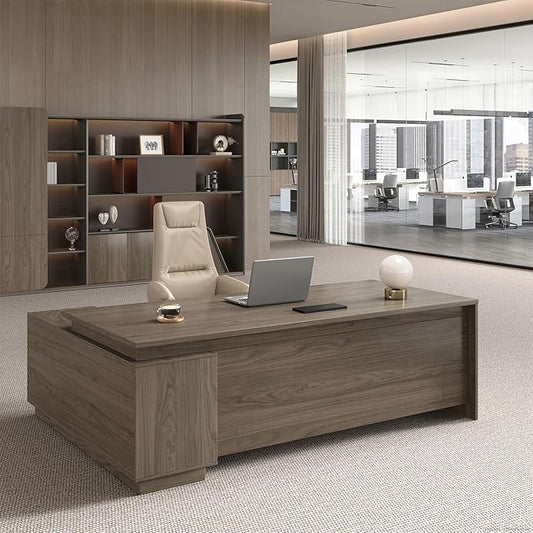 Executive Office Desk with Reversible Cabinets, Lockable Drawers, Cable Box & Privacy Panel – Modern Wood Grain Desk for Home Office or Business Use(Black Walnut,63" L*32" W*30" H)