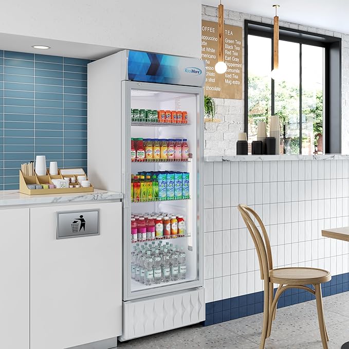 KoolMore KM-MDR-1GD-12CWH 24 in. One-Door Commercial Merchandiser Refrigerator in White,12 cu. ft. ETL Listed for Safety and Sanitation