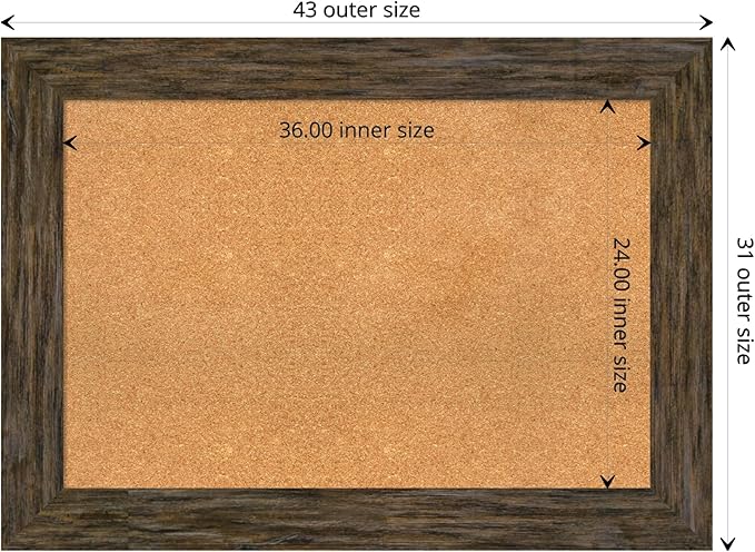Amanti Art Natural Cork Board for Wall, 31x43 Vision Board with Brown Wood Frame, Large Corkboard Office Decor for Home Organization, Rustic Farmhouse Corkboard Pinboard to display items for home