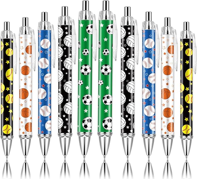 10 PCS Sports Party Favors Ball Theme Ballpoint Pens Ball Gifts for Team with 1mm Black Ink Replaceable Ballpoint Pen Refill for Prize Team School Office Supplies(Sports,10)
