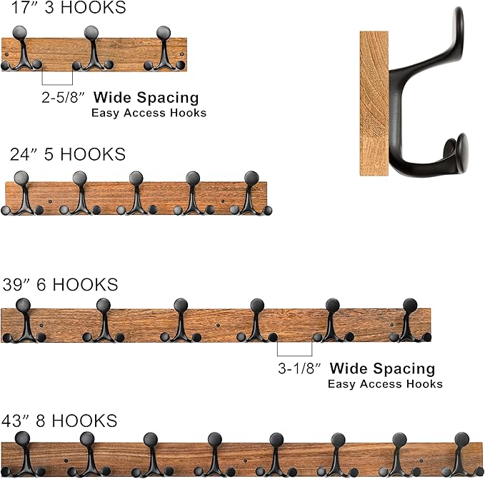 SKOLOO 39-Inch Wood Burnt Coat Rack Wall Mount with 6 Triple Hooks - Ideal for Family Entrances, Classrooms, and Pet Supplies Storage - Perfect Coat Hooks for Wall