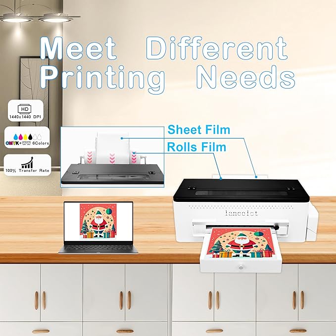 Lancelot A3 l1800 DTF Transfer Printing Machine with Roll Feeder, White Ink Circulation and Easy Operation,DTF Printer Bundle for Dark and Light Clothing (Printer+Oven+Laptop+consumable)